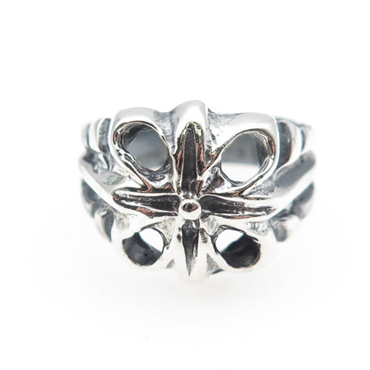 925 Sterling Silver Vintage Modernist Cross Oxidized Ring Size 9.75