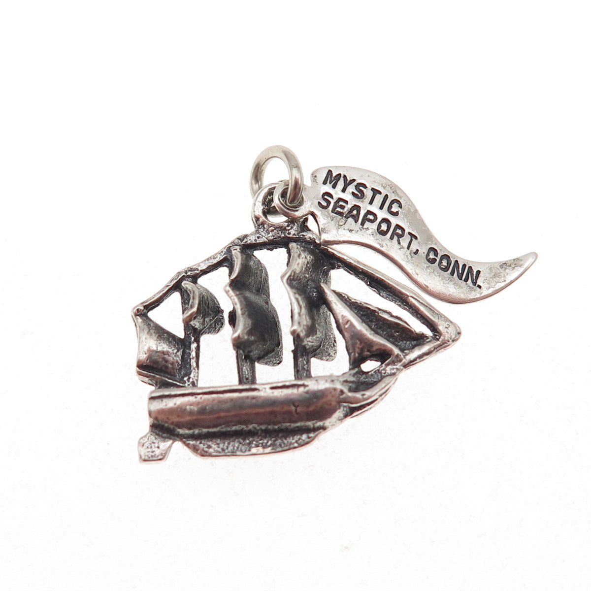 Pacific Jewelry Sterling Silver Vintage Ship Mystic Seaport Mini Charm Pendant