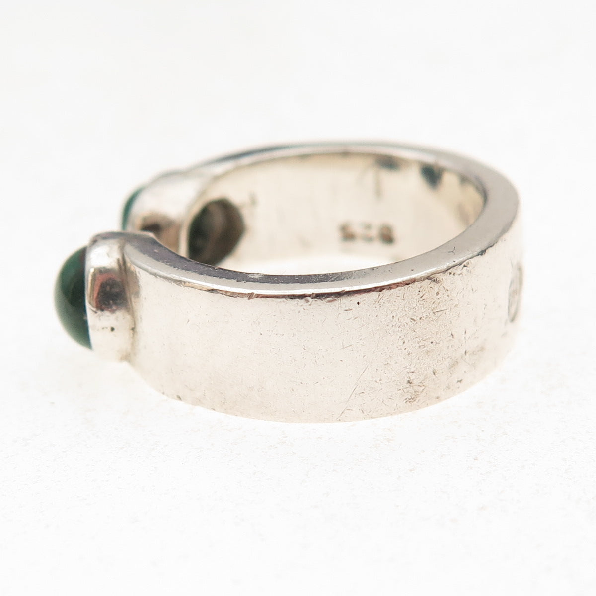 ZU Design 925 Sterling Silver Vintage Real Malachite Adjustable Ring Size 7