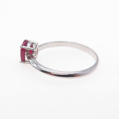 925 Sterling Silver Real Oval-Cut Ruby Ring Size 7.25