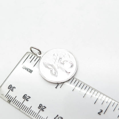 925 Sterling Silver Vintage Elco Just 15 Heart Love Round Medal Pendant