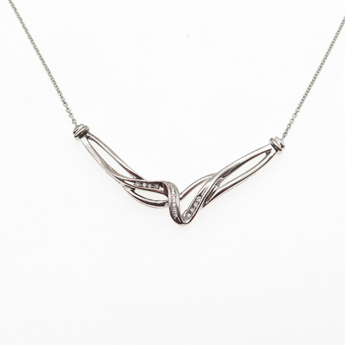 925 Sterling Silver C Z Twisted Pendant Cable Chain Necklace 18"