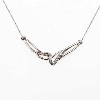 925 Sterling Silver C Z Twisted Pendant Cable Chain Necklace 18"