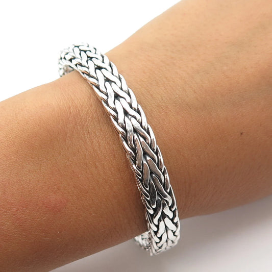 925 Sterling Silver Vintage Spiga/Wheat Link Heavy Bangle Bracelet 7.75"