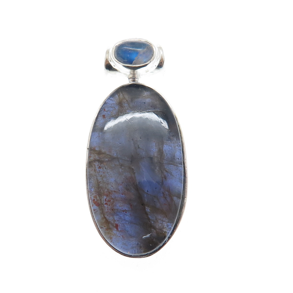925 Sterling Silver Vintage Real Cabochon Lepidolite & Moonstone Slide Pendant
