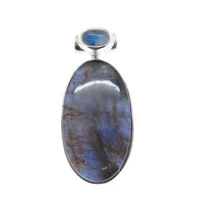 925 Sterling Silver Vintage Real Cabochon Lepidolite & Moonstone Slide Pendant