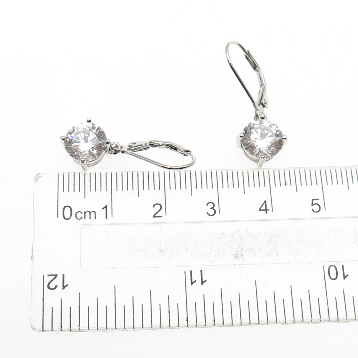 925 Sterling Silver Round-Cut C Z Dangle Earrings