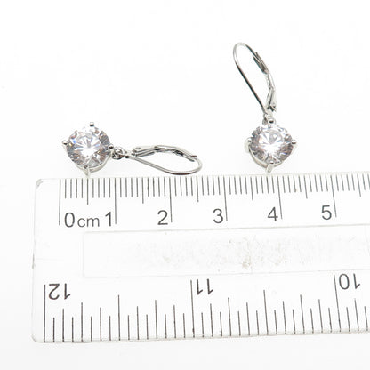925 Sterling Silver Round-Cut C Z Dangle Earrings