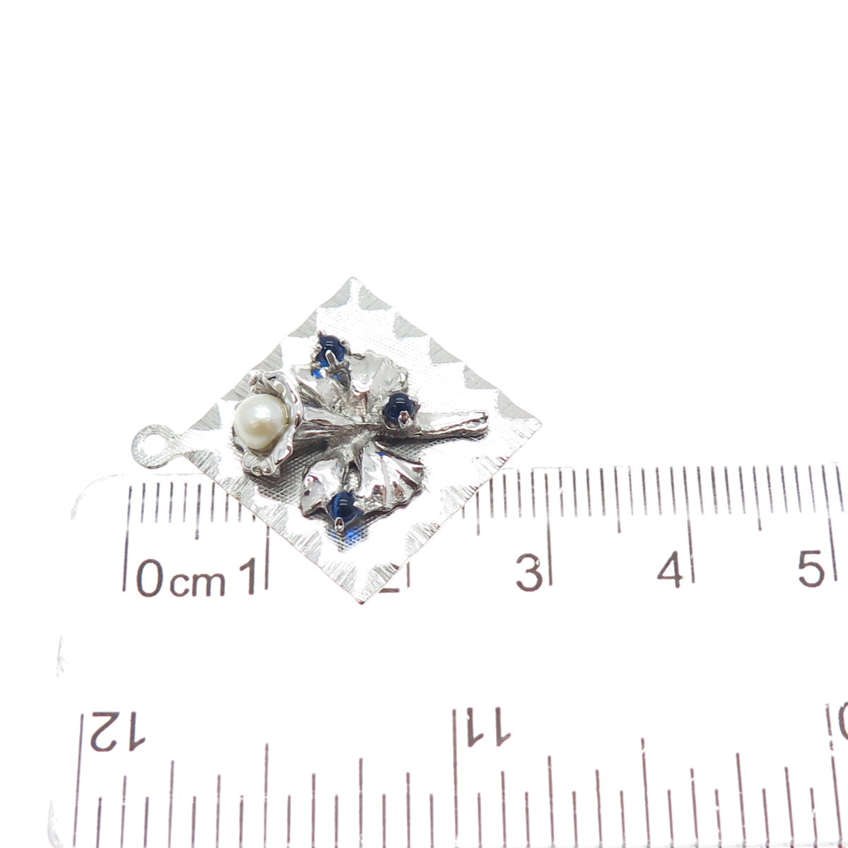 M&M MARK MERCY Sterling Vintage Rhinestone Real Pearl Flower Engraved Pendant