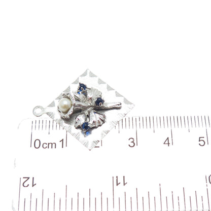 M&M MARK MERCY Sterling Vintage Rhinestone Real Pearl Flower Engraved Pendant