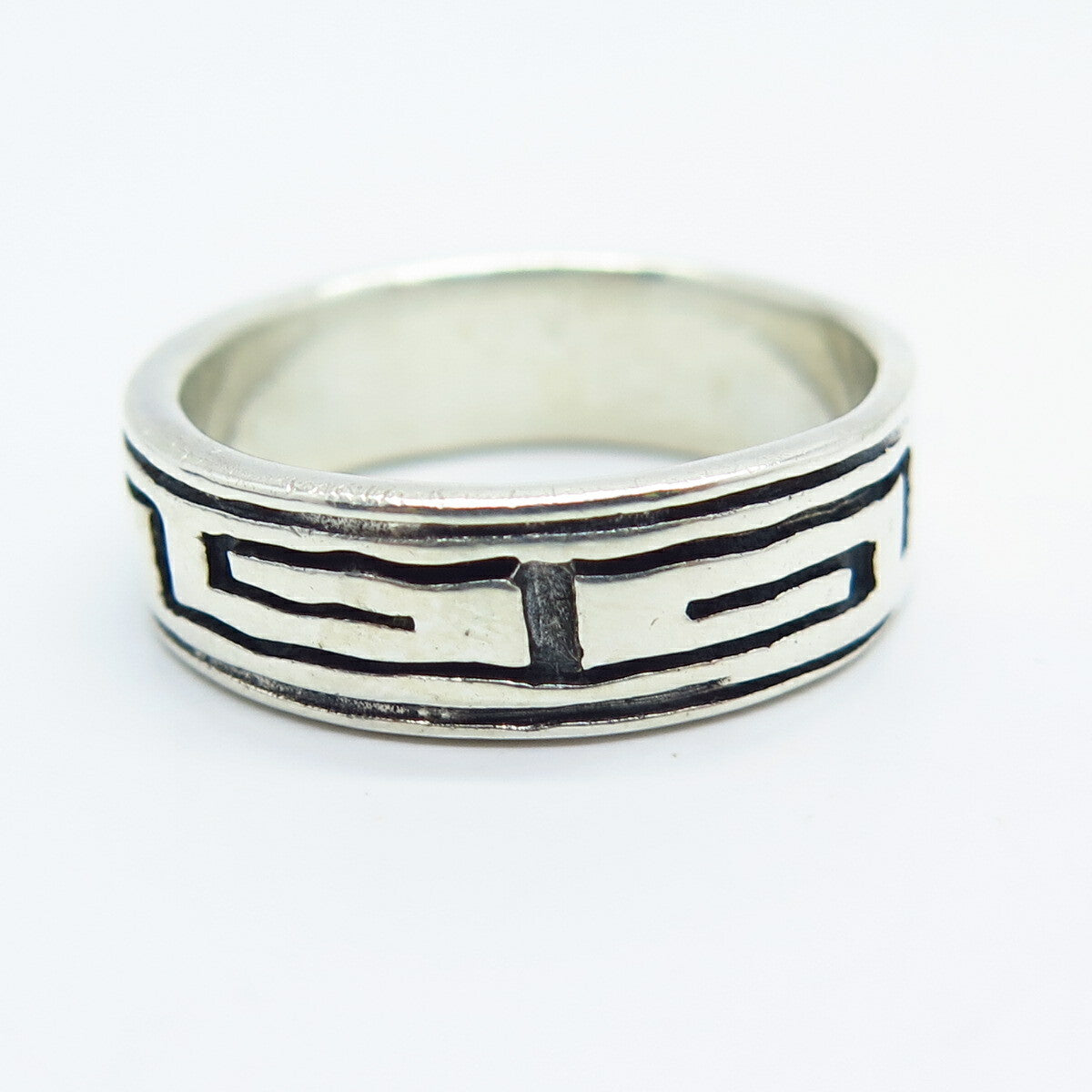 925 Sterling Silver Vintage Greek Maze Band Ring Size 8.5