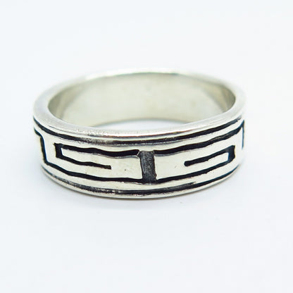 925 Sterling Silver Vintage Greek Maze Band Ring Size 8.5