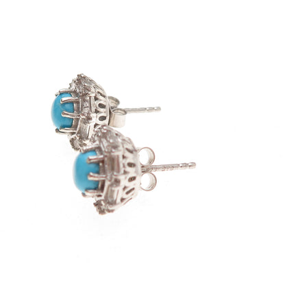 Chuck Clemency 925 Sterling Silver Real Turquoise & White Topaz Stud Earrings