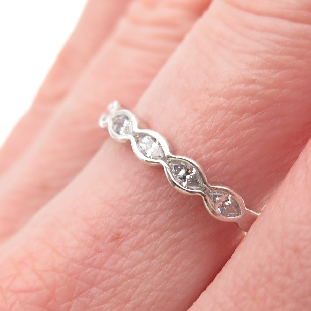 925 Sterling Silver Round-Cut C Z Half Eternity Band Ring Size 8