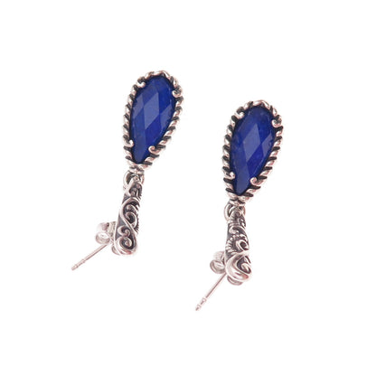 Carolyn Pollack 925 Sterling Silver Vintage Real Lapis Swirl Dangle Earrings