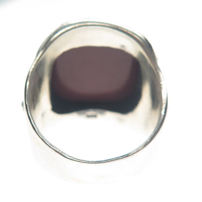 925 Sterling Silver Vintage Real Cushion-Cut Purple Jasper Oxidized Ring Size 11