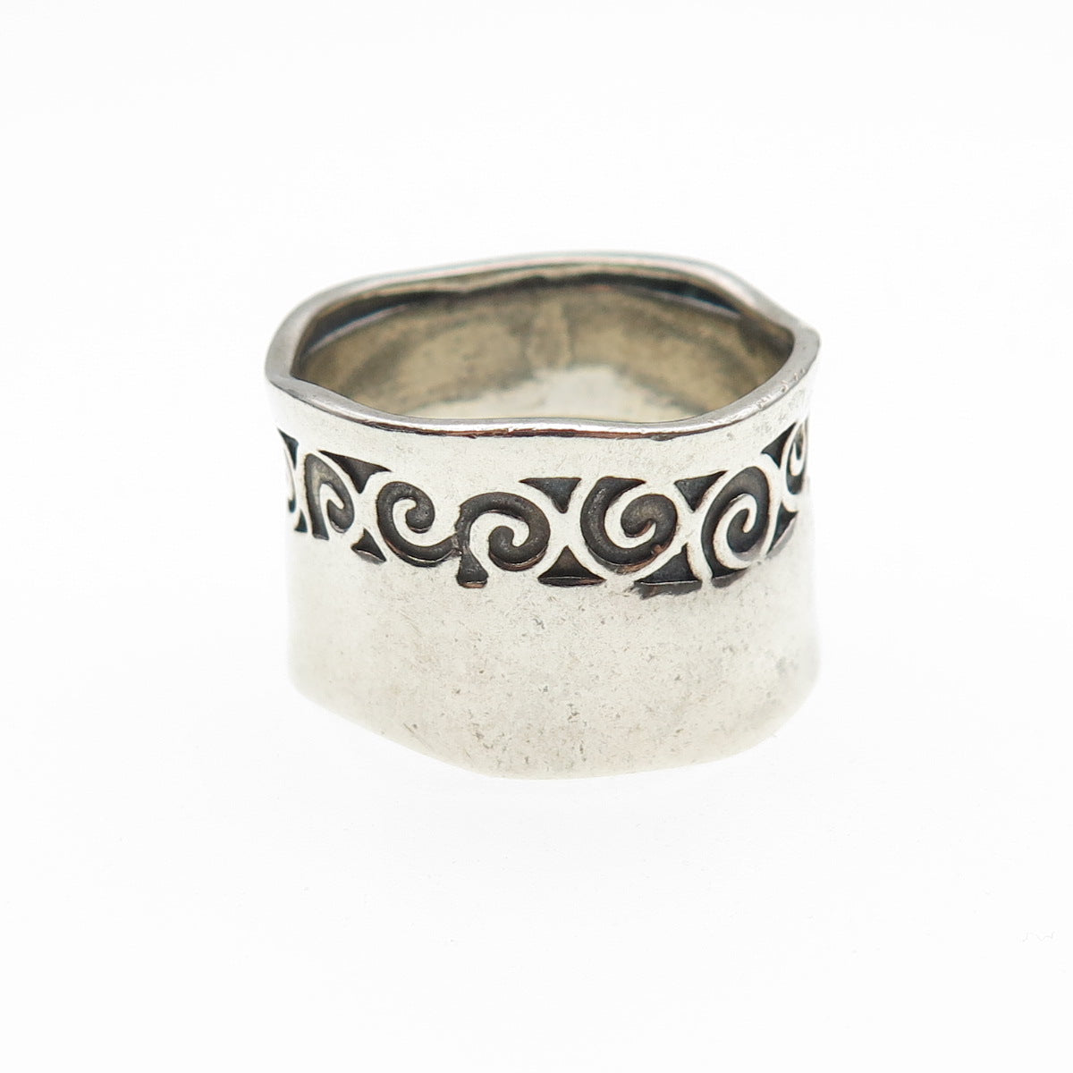 925 Sterling Silver Vintage Israel Modernist Swirl Hammered Ring Size 10.25