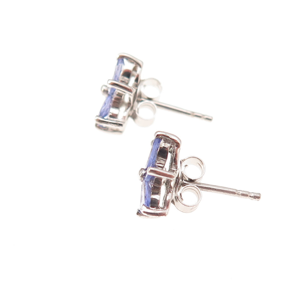 Chuck Clemency 925 Sterling Silver Real Marquise-Cut Tanzanite Stud Earrings