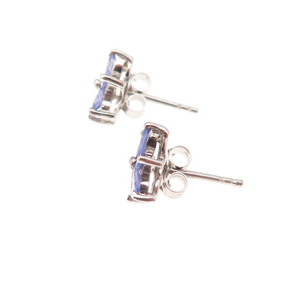 Chuck Clemency 925 Sterling Silver Real Marquise-Cut Tanzanite Stud Earrings
