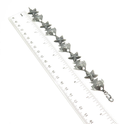 925 Sterling Silver Vintage Fish & Starfish Link Bracelet 7.75"