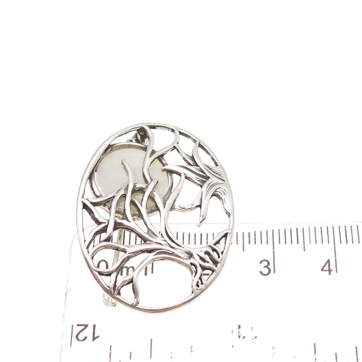 Jezlaine 925 Sterling Silver Vintage Real MOP Winter Moon Oxidized Pin Brooch