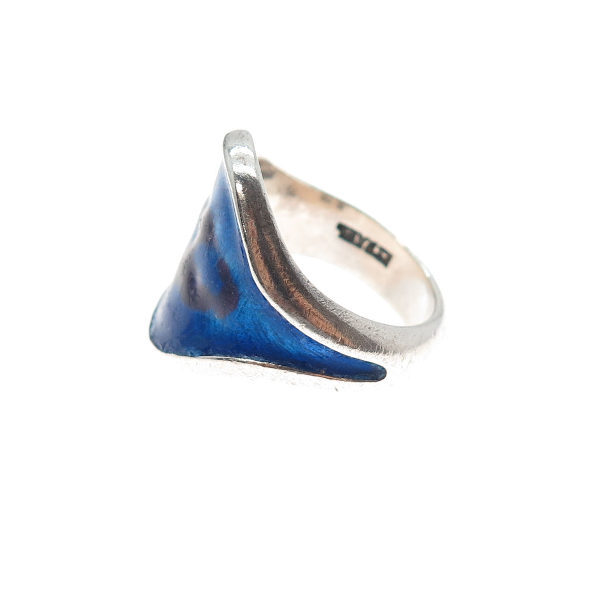 925 Sterling Silver Vintage Enamel Modernist Ring Size 8.25