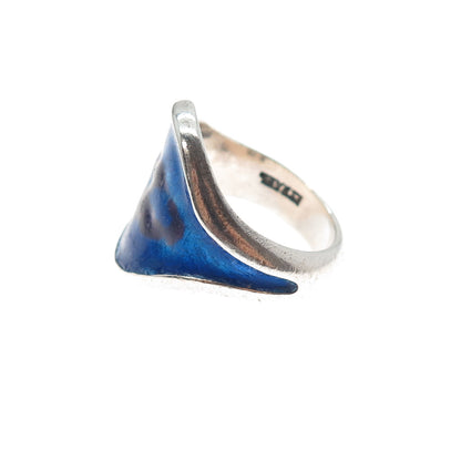 925 Sterling Silver Vintage Enamel Modernist Ring Size 8.25