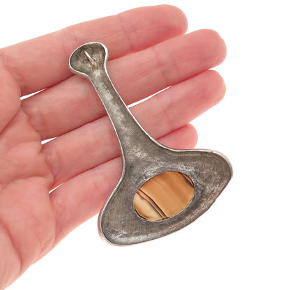 925 Sterling Silver Vintage Real Agate Modernist Oxidized Slide Pendant