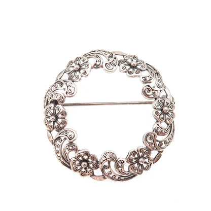 Alice Caviness 925 Sterling Antique Art Deco Germany Floral Oxidized Pin Brooch