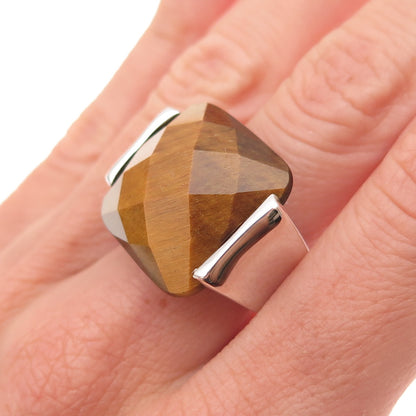 Lydia 925 Sterling Silver Vintage Real Tiger Eye Modernist Ring Size 7.25