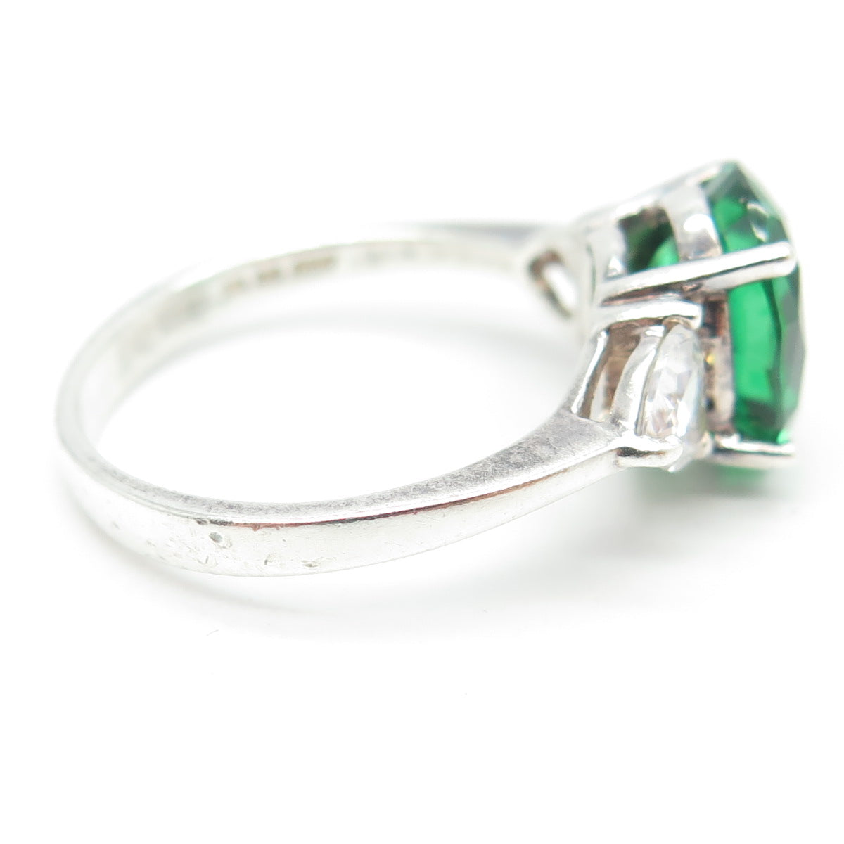 925 Sterling Silver Oval & Heart-Cut Green White C Z Ring Size 8.75