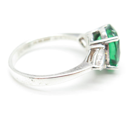925 Sterling Silver Oval & Heart-Cut Green White C Z Ring Size 8.75