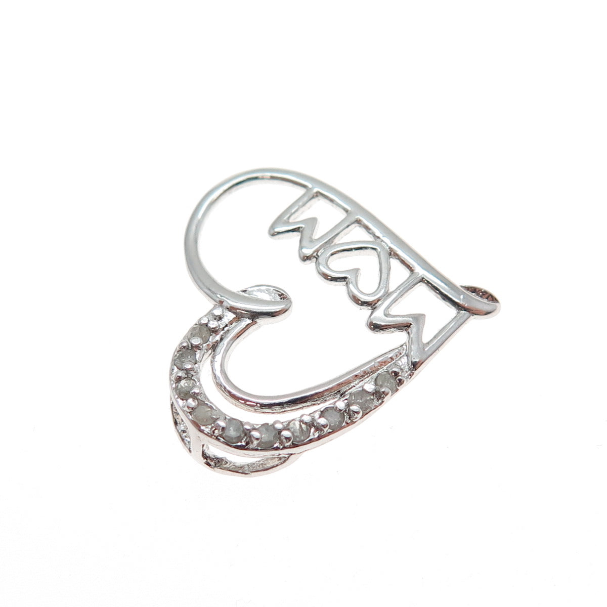 CHARLES WINSTON Sterling Silver Real Diamond Mom Heart Minimalist Slide Pendant