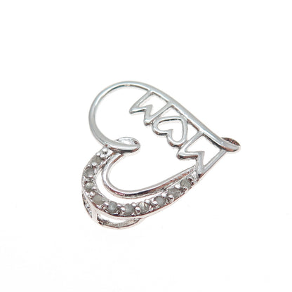 CHARLES WINSTON Sterling Silver Real Diamond Mom Heart Minimalist Slide Pendant