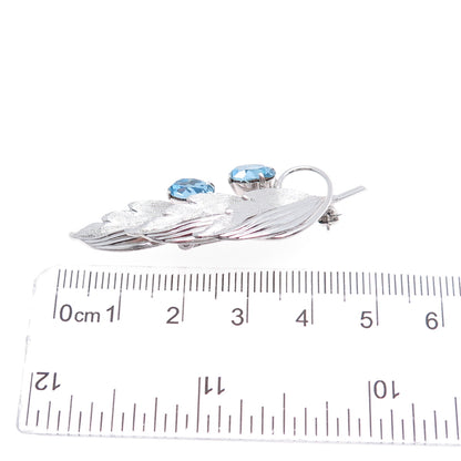TRU-KAY Sterling Silver Antique Art Deco Blue Rhinestone Floral Leaf Pin Brooch