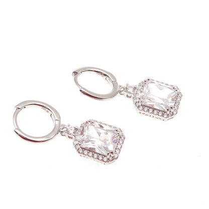 925 Sterling Silver Radiant & Round-Cut C Z Dangle Charm Hoop Earrings