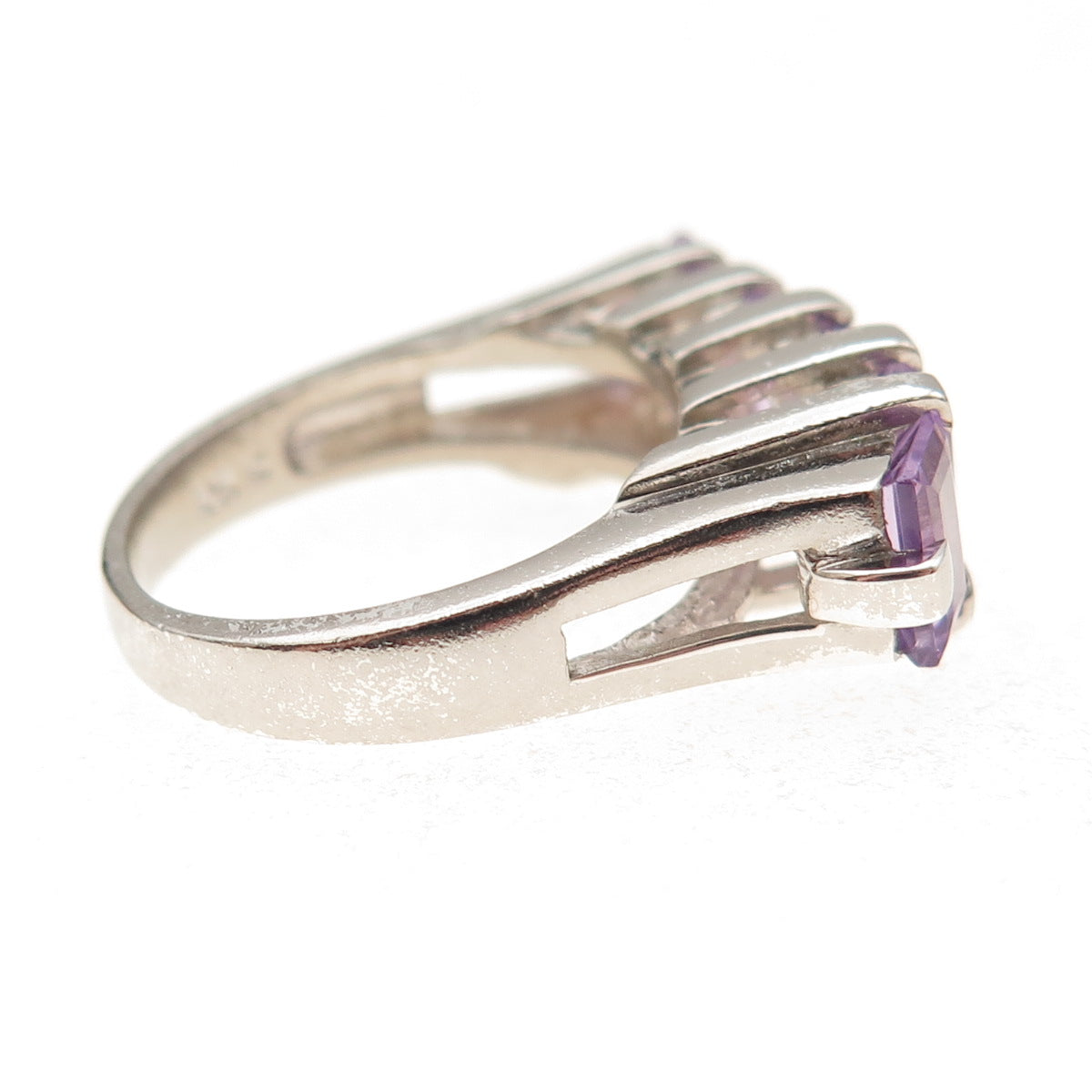 Ken Crafts 925 Sterling Silver Vintage Real Emerald-Cut Amethyst Ring Size 7