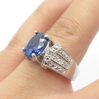 925 Sterling Silver Blue C Z Ring Size 8