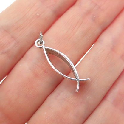 925 Sterling Silver Vintage Ichthys Religious Minimalist Charm Pendant