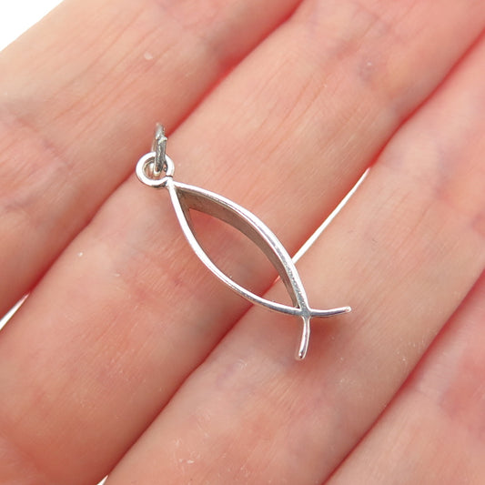 925 Sterling Silver Vintage Ichthys Religious Minimalist Charm Pendant