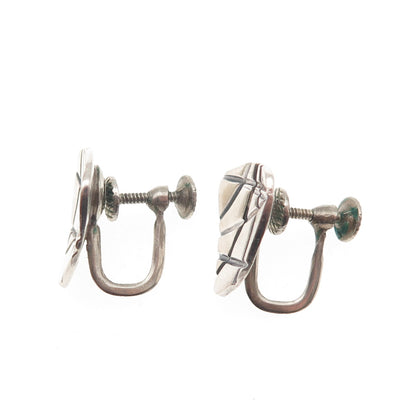 925 Sterling Silver Vintage Modernist Oxidized Screw Back Earrings