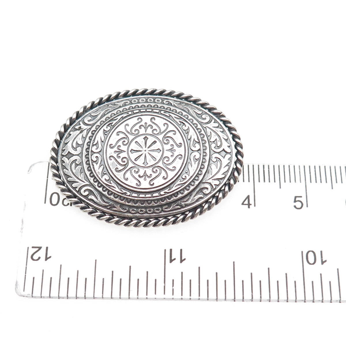 CARL ART 925 Sterling Silver Vintage Floral Scroll Oxidized Pin Brooch