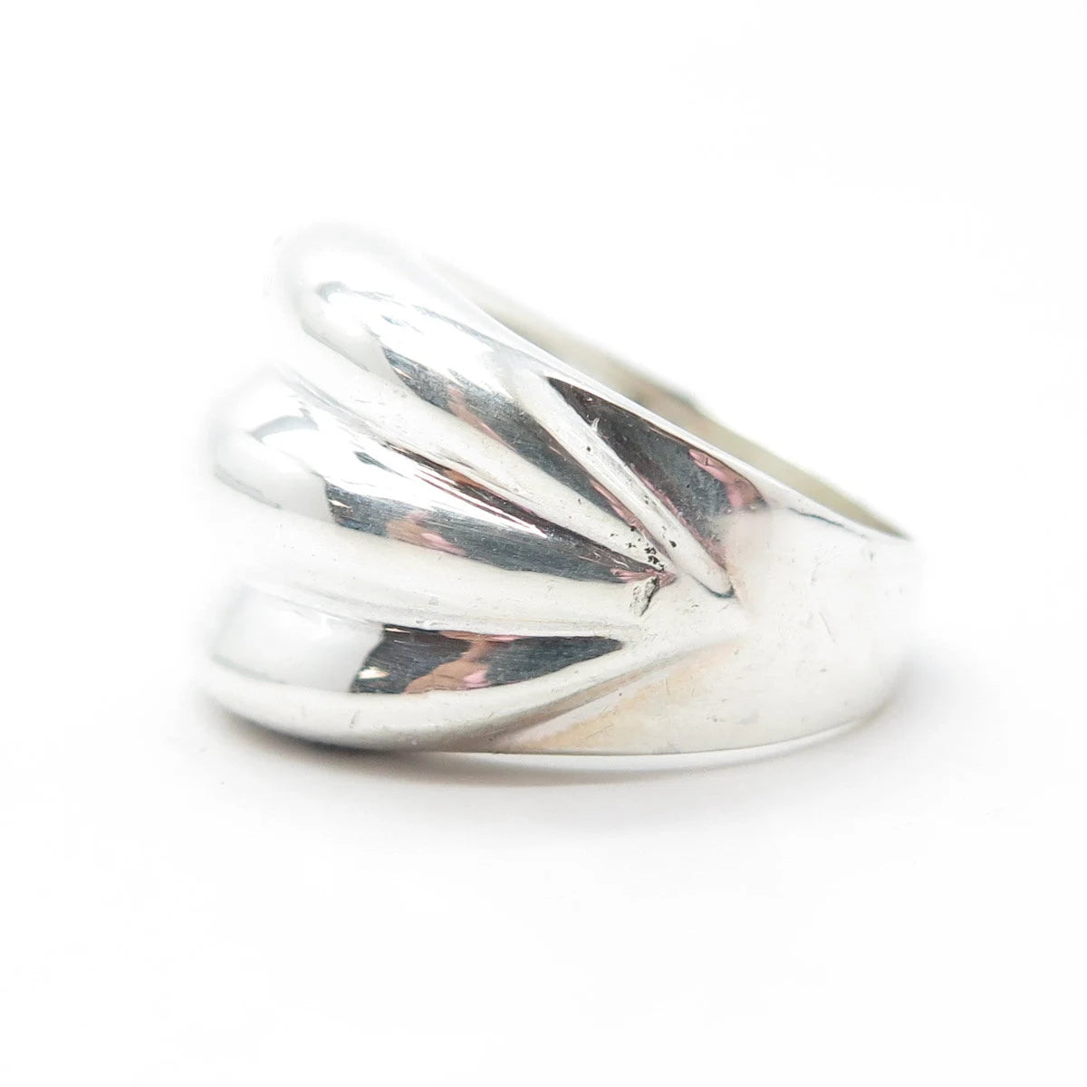 925 Sterling Silver Vintage Ribbed Puffy Modernist Cocktail Ring Size 7