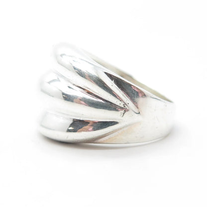 925 Sterling Silver Vintage Ribbed Puffy Modernist Cocktail Ring Size 7