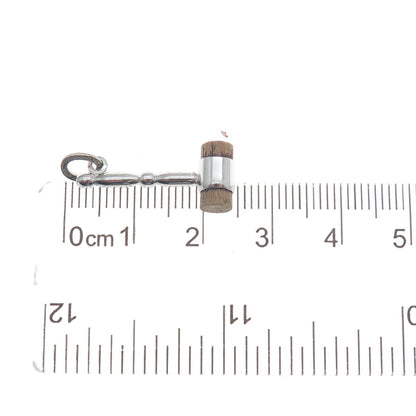 BEAU 925 Sterling Silver Antique Wood Judge's Hammer Charm Pendant