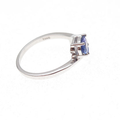 925 Sterling Silver Real Oval-Cut Tanzanite Bypass Ring Size 8