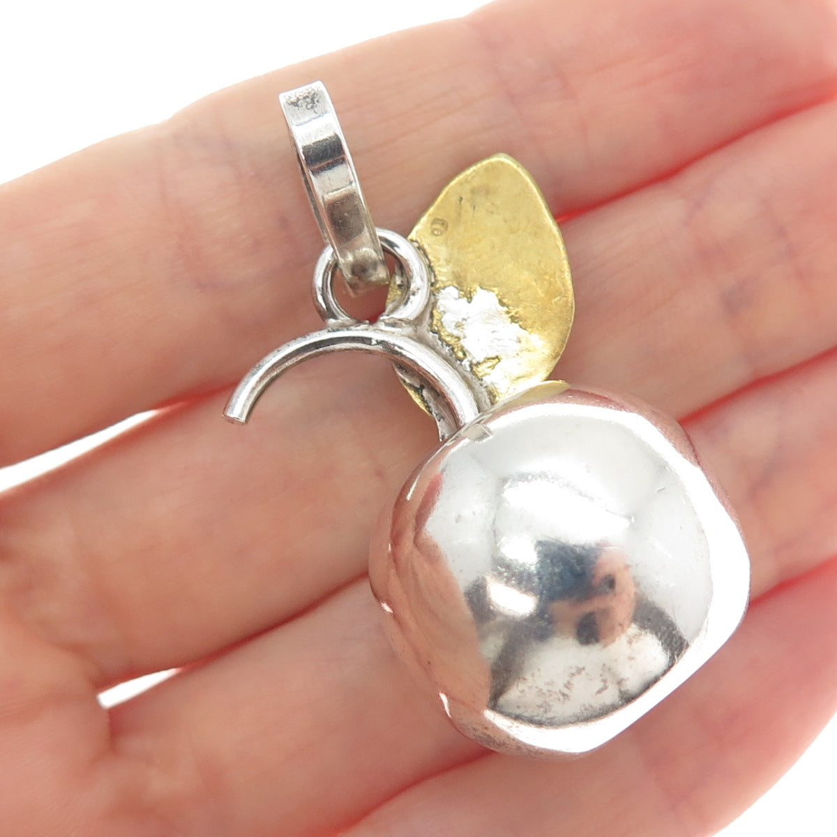 925 Sterling Silver 2-Tone Vintage Mexico Apple 3D Charm Pendant