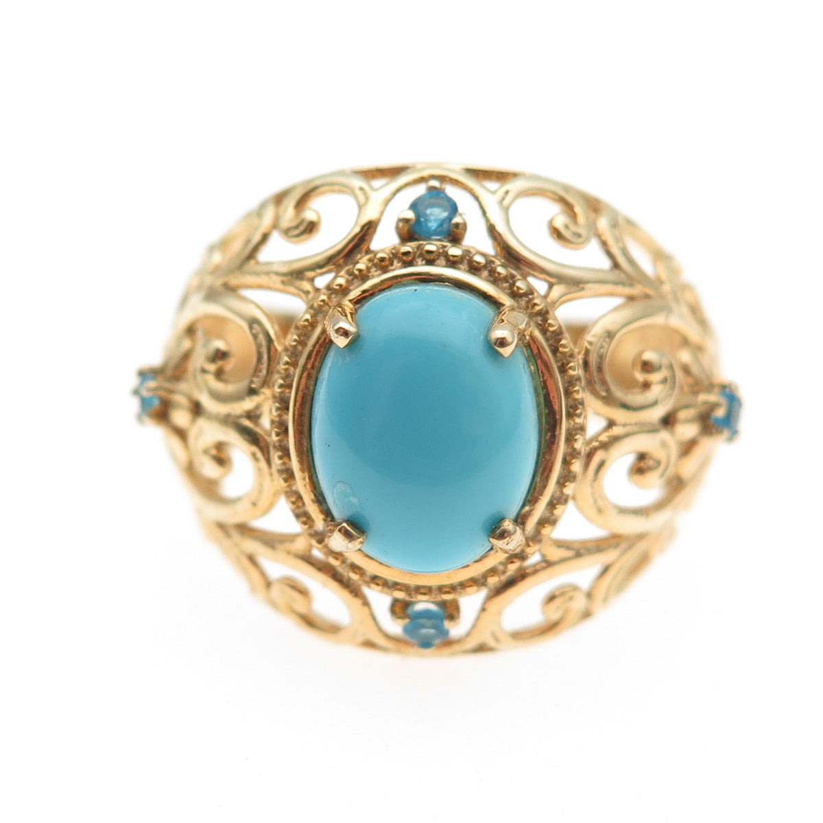 Chuck Clemency Sterling Silver Gold Plated Real Turquoise Apatite Ring Size 8.25