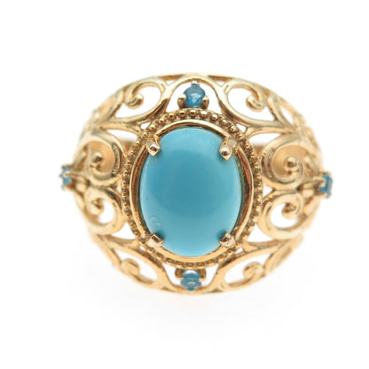 Chuck Clemency Sterling Silver Gold Plated Real Turquoise Apatite Ring Size 8.25