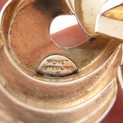 MONET 925 Sterling Silver 2-Tone Vintage Modernist Floral Pin Brooch